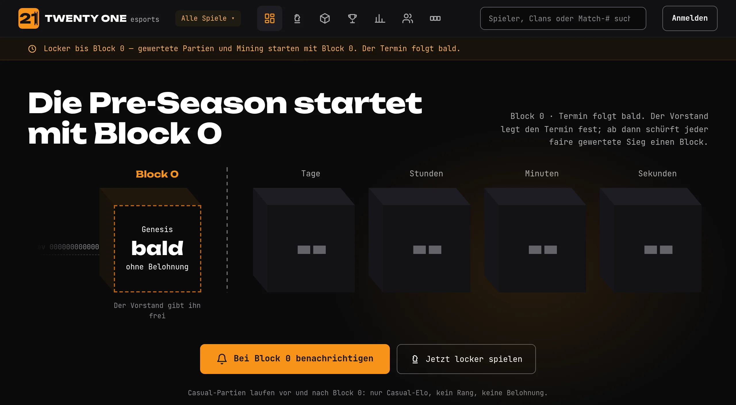 Die Startseite: Die Pre-Season startet mit Block 0